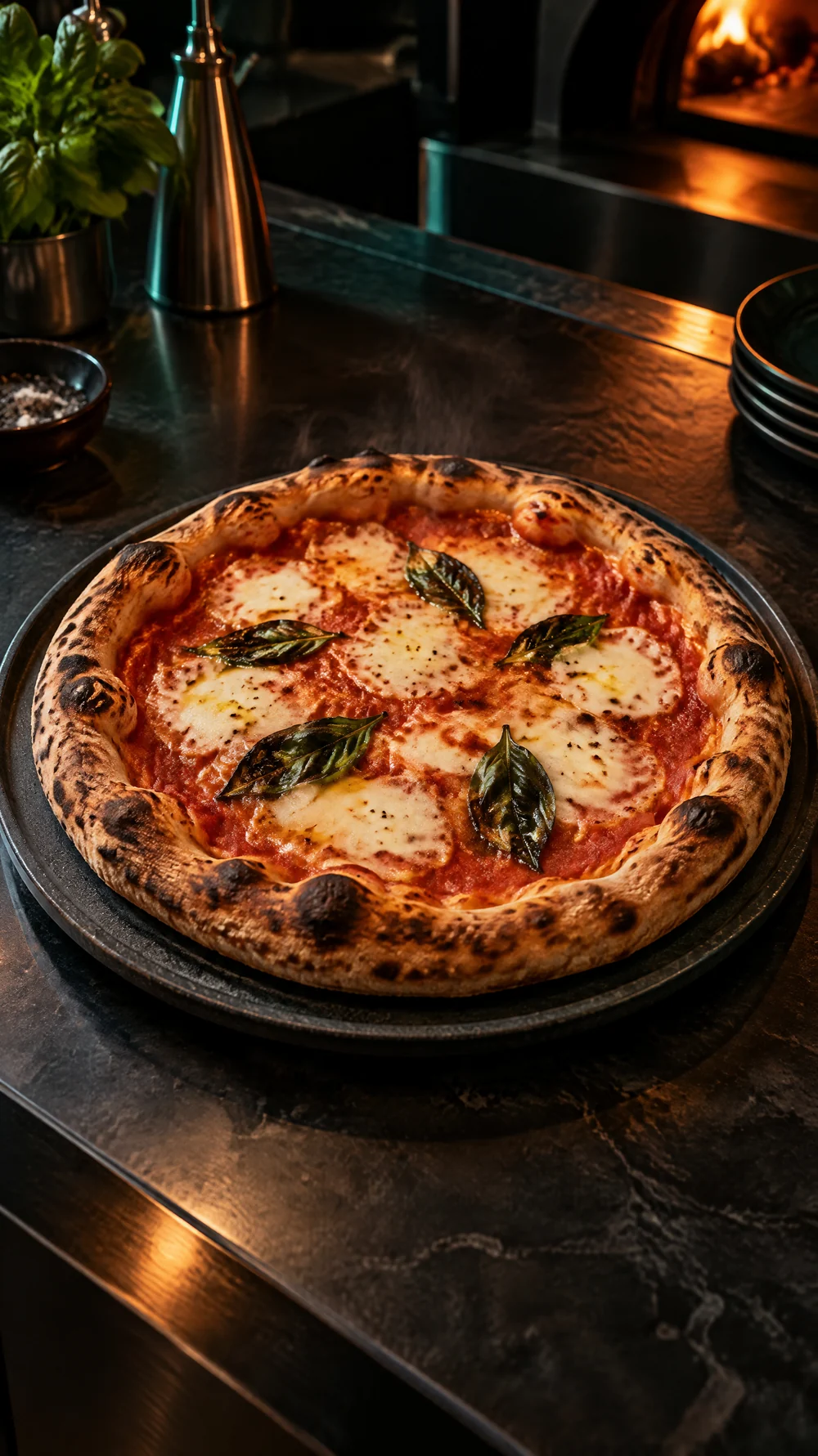 KI-Beispielmotiv einer Pizza aus dem Ofen