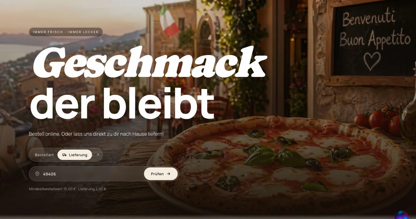 Restaurant-Bestellseite mit Auswahl für Lieferung und Abholung